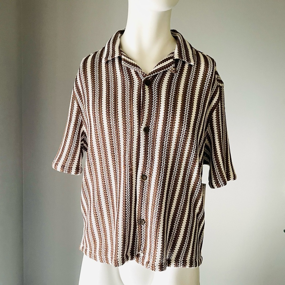 PacSun Casual Brown and White Striped Shirt